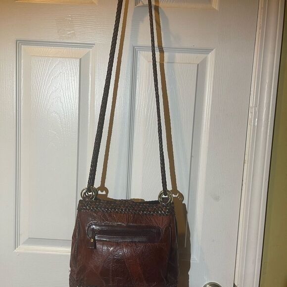 M.C. Brow synthetic Brown patchwork and braided shoulder/ crossbody bag. - Picture 8 of 13